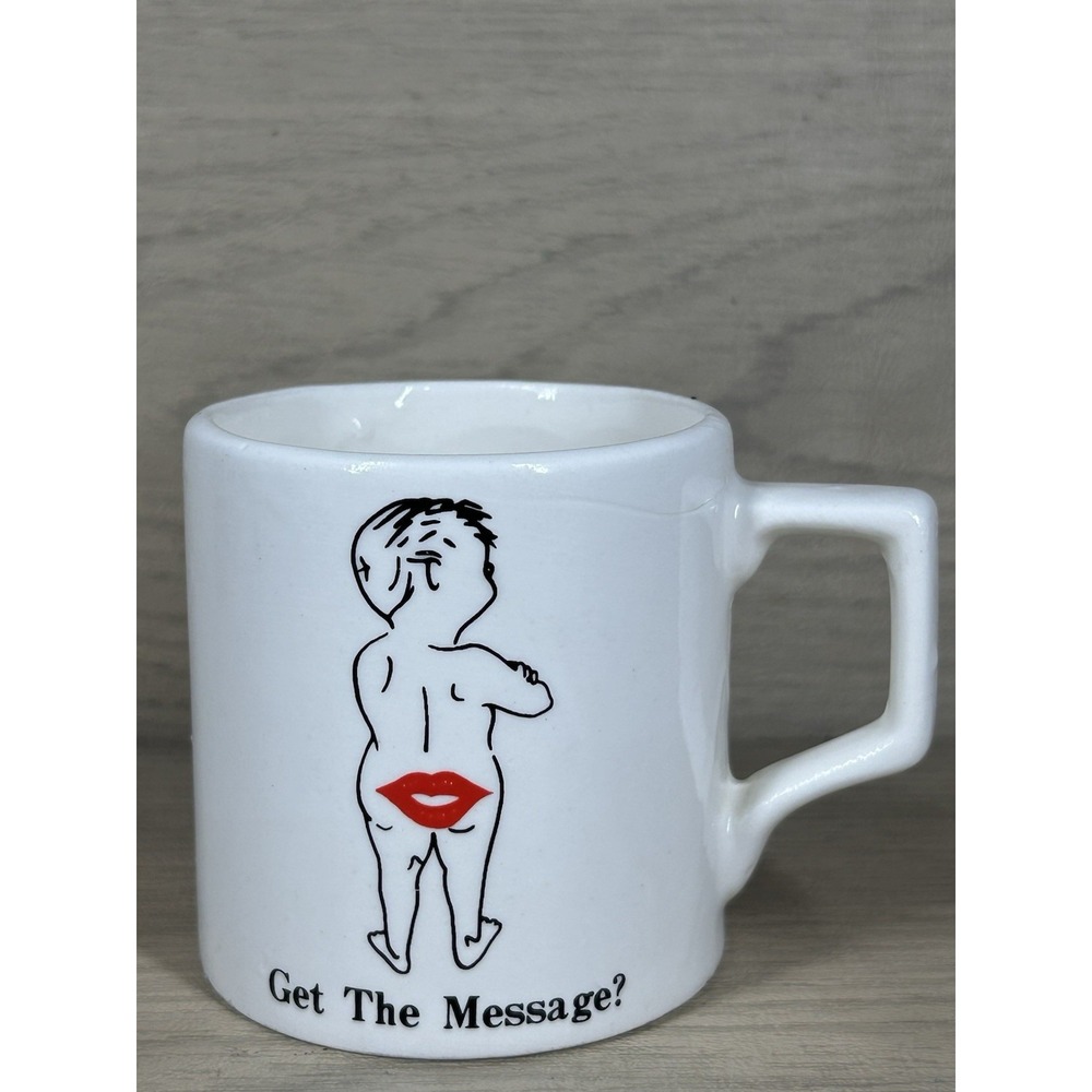 Novelty Mug "Get the Message" Quirky White Mug with Red Lips Design Kiss